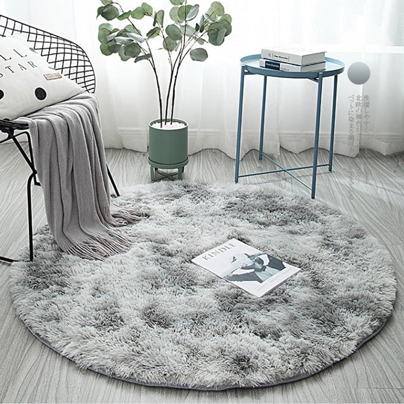 Soft Round Rug in Silver – Cozy Rug for Living and Bedrooms, Anti-Slip Design