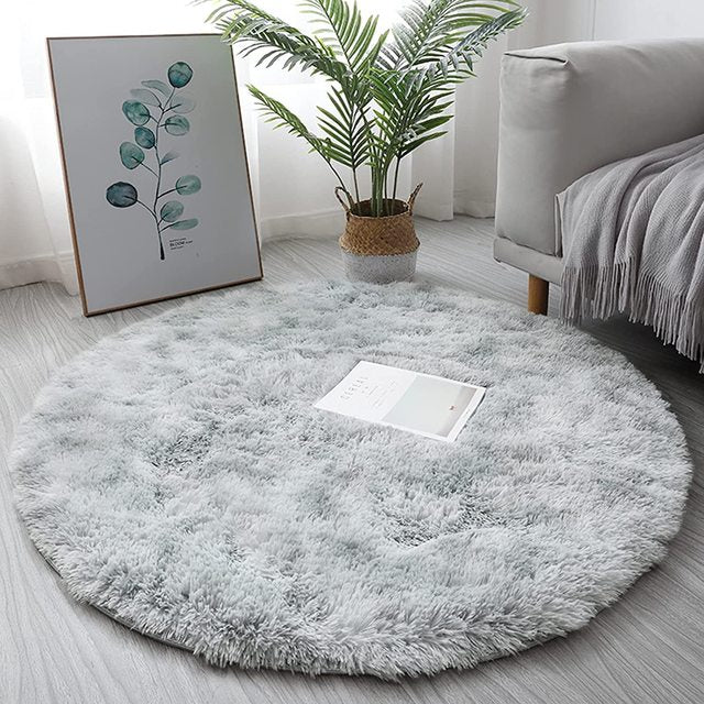 Soft Round Rug in Silver – Cozy Rug for Living and Bedrooms, Anti-Slip Design