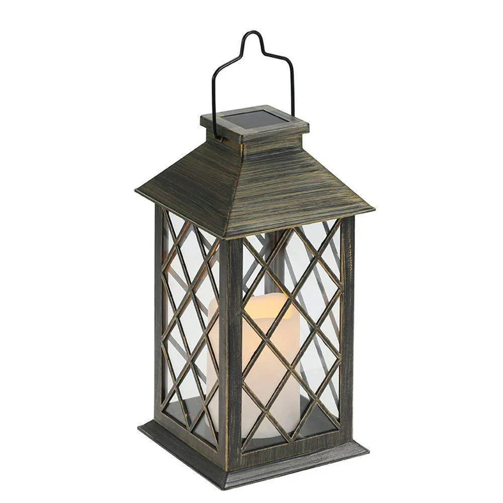 Vintage Solar Garden Lantern with LED Candle – Weatherproof Decoration for Outdoors and Terrace