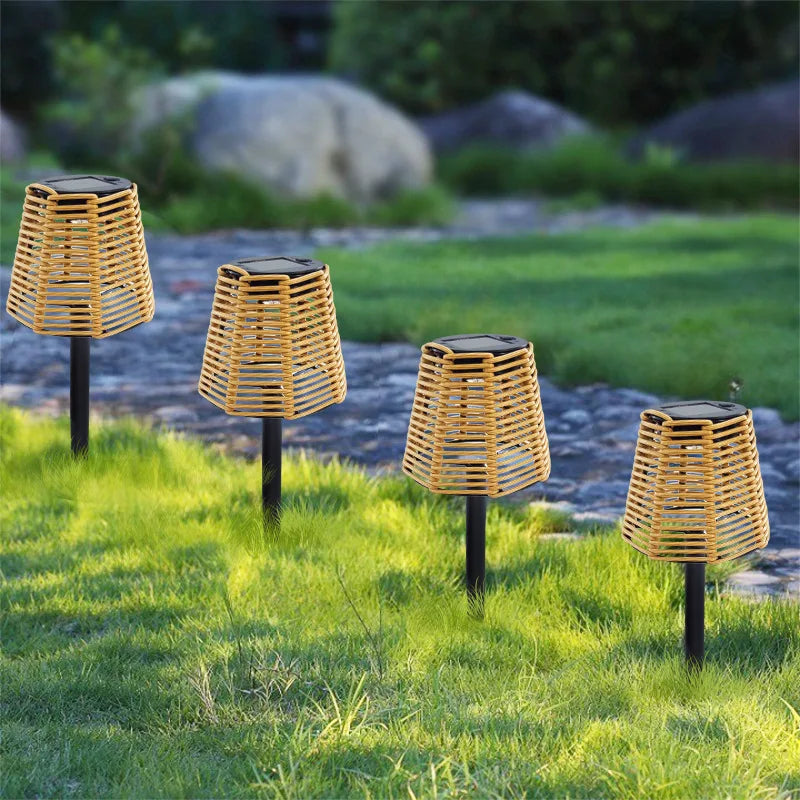 Solar-Powered Rattan Garden Torches – LED Light for Garden, Terrace and Balcony, Weatherproof