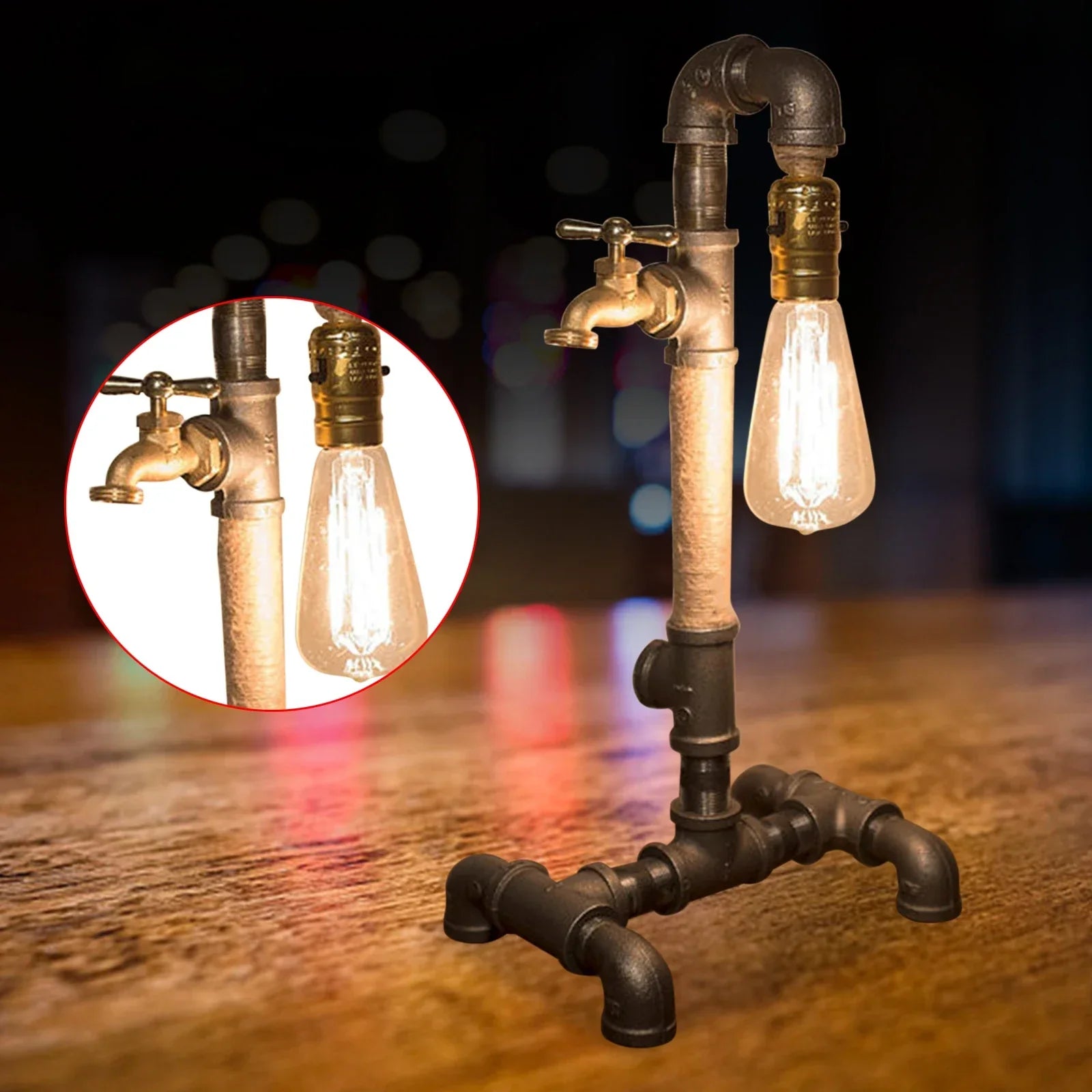 Steampunk Table Lamp with Industrial Vintage Design – Retro Decorative Light