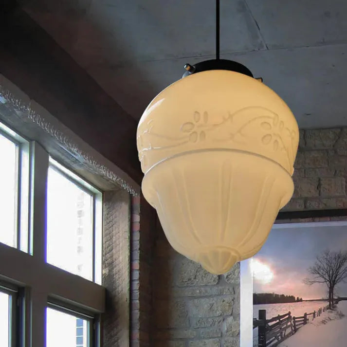 Vintage Geometric Pendant Light in Frosted Glass – Retro Pendant Light for Dining Room