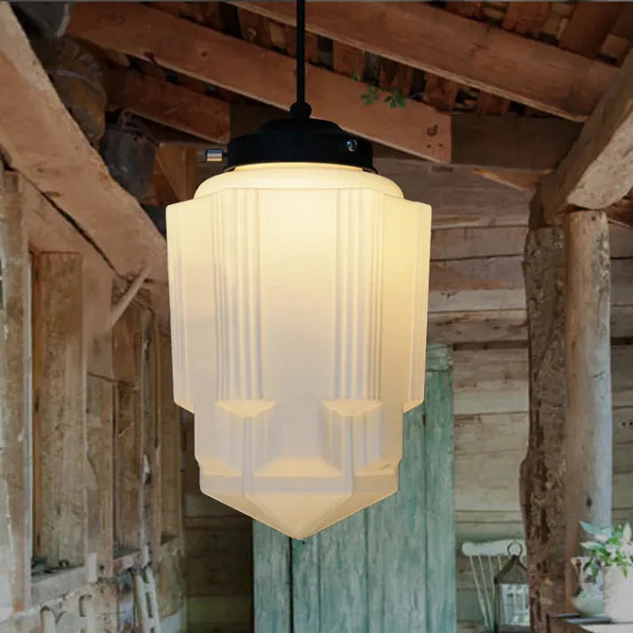 Vintage Geometric Pendant Light in Frosted Glass – Retro Pendant Light for Dining Room