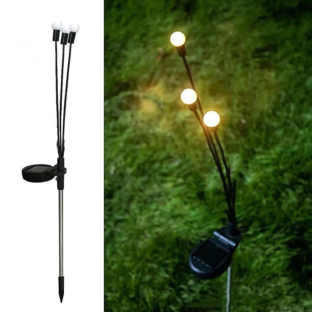 Solar-Powered Firefly Garden Light - Three-Headed LED Lamp for Outdoors