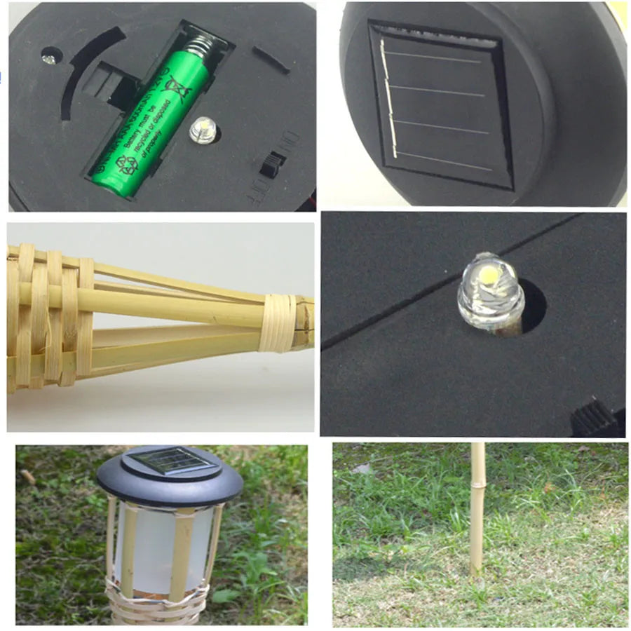 Solar-Powered Garden Torches in Bamboo Design – Weatherproof LED Decorative Lighting for Outdoors