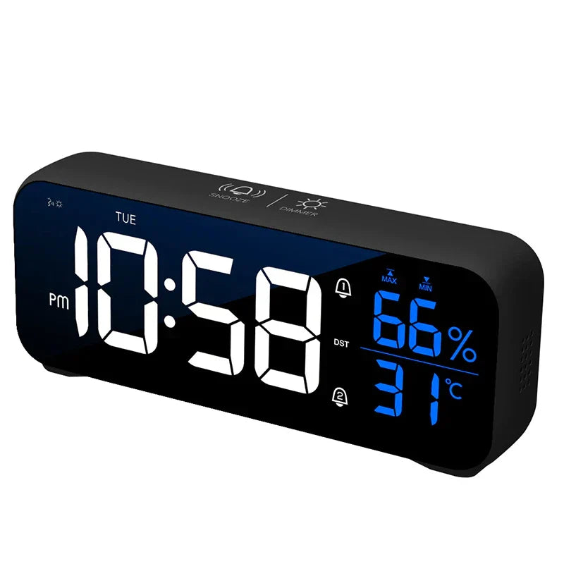 Multifunctional Musical LED Desk Clock with Alarm Function, Temperature and Humidity Display – Digital Clock for Desk and Bedroom