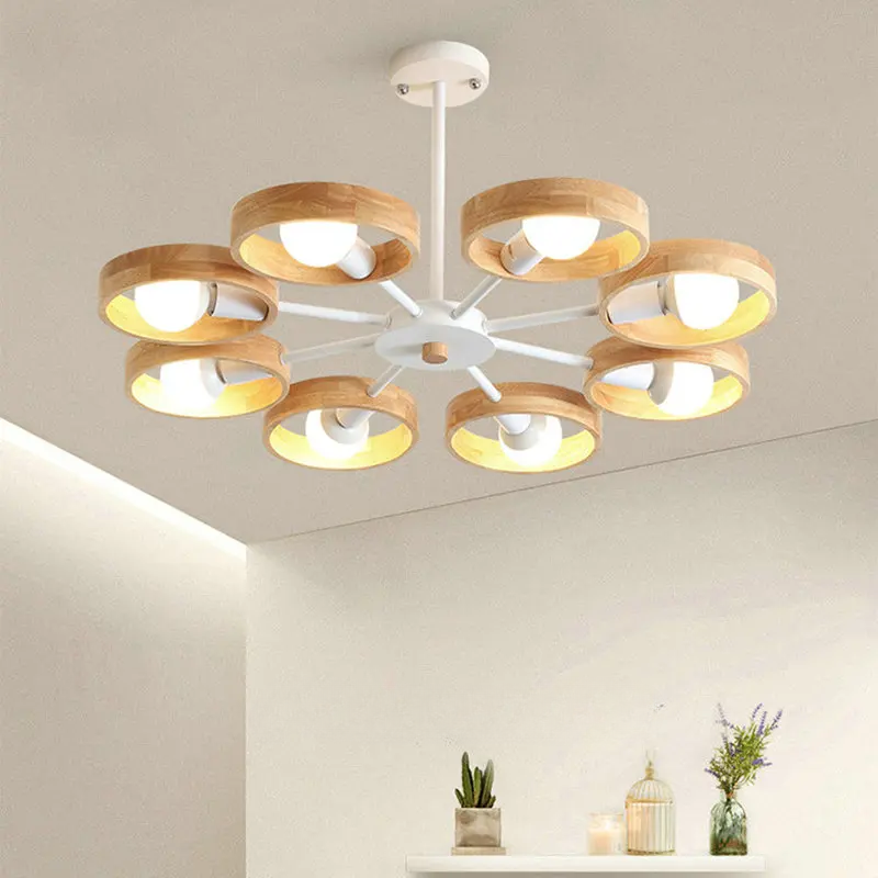 Nordic Wooden Chandelier – Modern Ceiling Light Made of Wood for Living Room and Dining Room