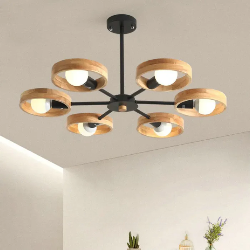 Nordic Wooden Chandelier – Modern Ceiling Light Made of Wood for Living Room and Dining Room