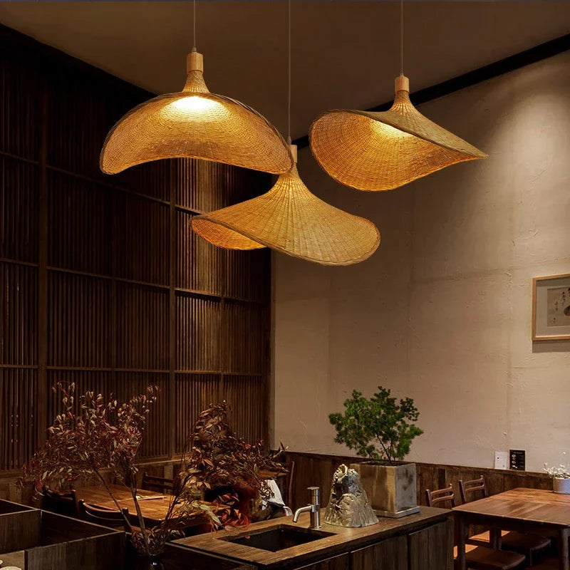 Vintage Handmade Bamboo Pendant Lamp – Woven Ceiling Light for Living Room, Dining Room and Kitchen