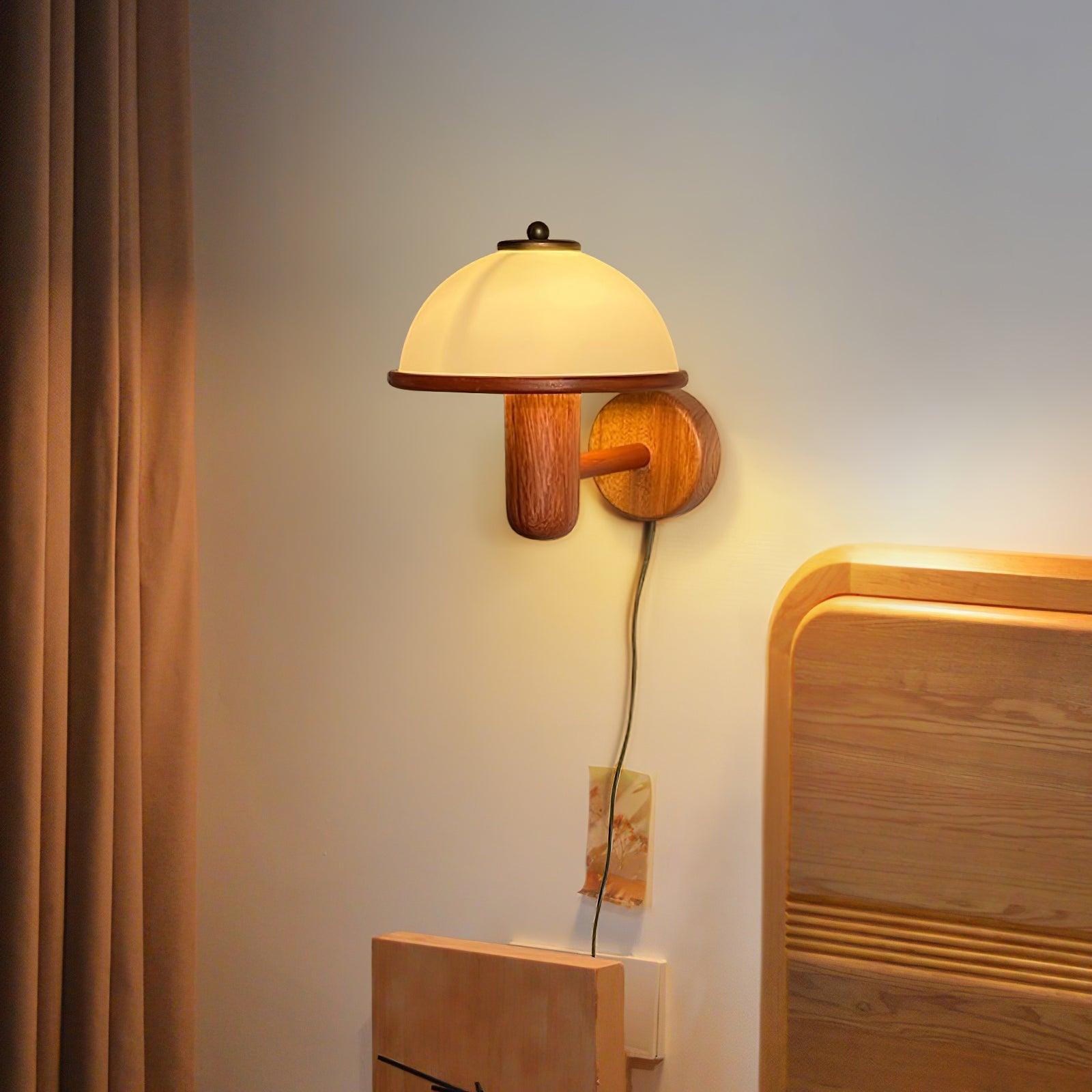 Wooden Wall Lamp in Mushroom Design, Natural Wall Light for Bedroom & Living Room