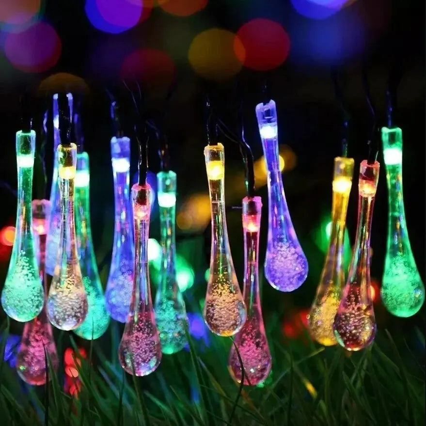 Solar-Powered Dewdrop String Lights for Garden, Waterproof LED Decorative Lighting for Outdoor Areas