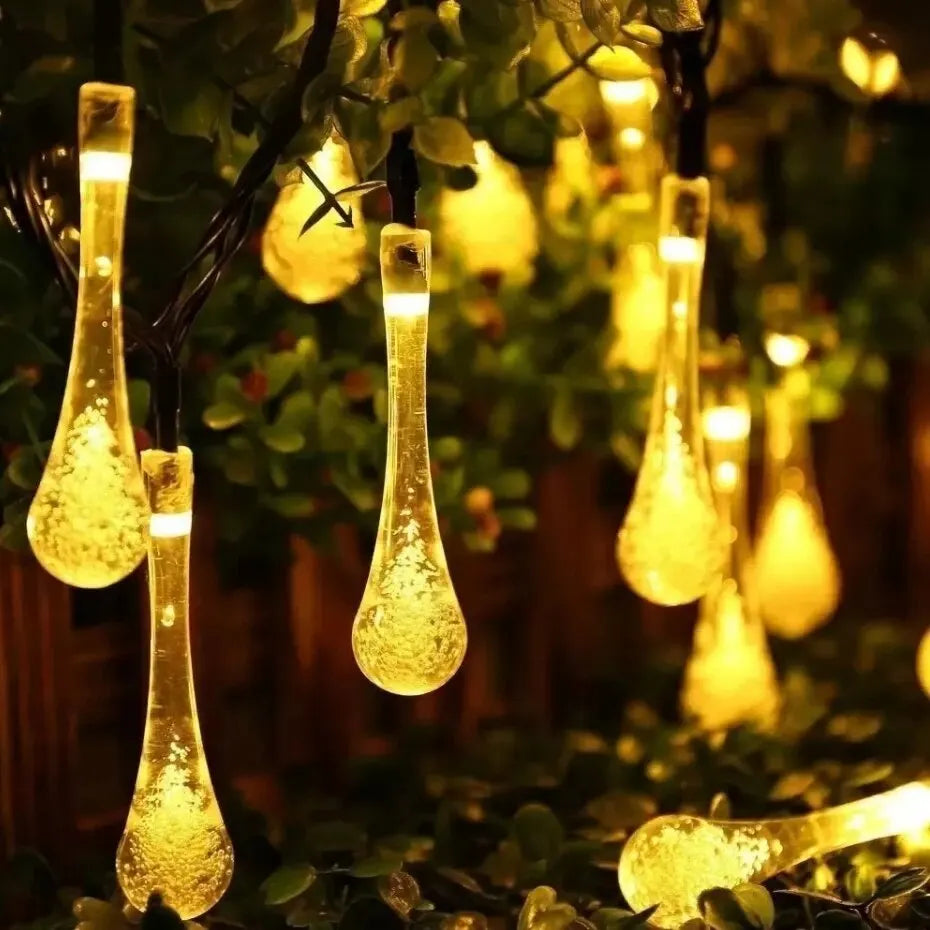 Solar-Powered Dewdrop String Lights for Garden, Waterproof LED Decorative Lighting for Outdoor Areas