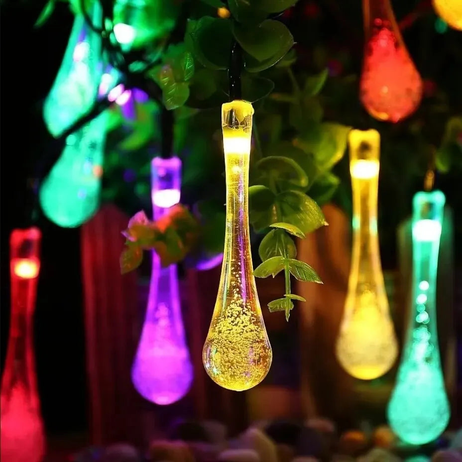 Solar-Powered Dewdrop String Lights for Garden, Waterproof LED Decorative Lighting for Outdoor Areas