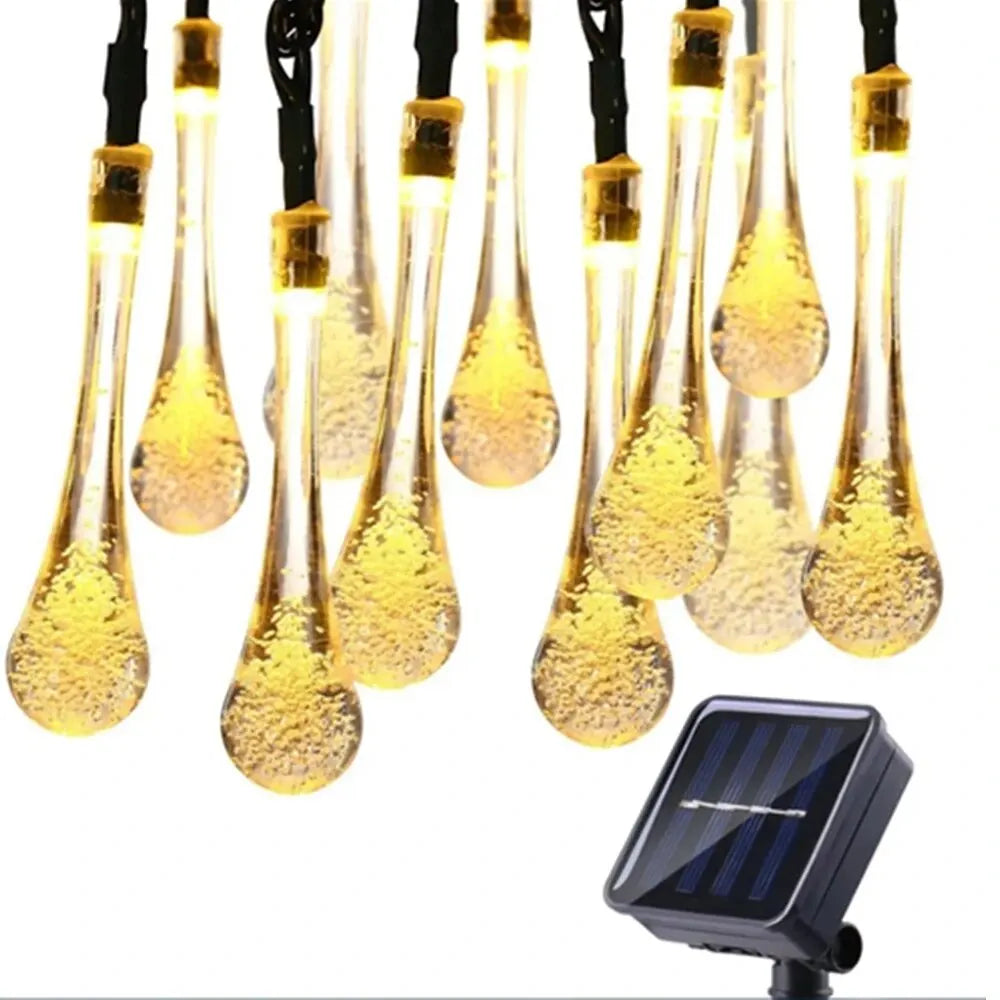 Solar-Powered Dewdrop String Lights for Garden, Waterproof LED Decorative Lighting for Outdoor Areas