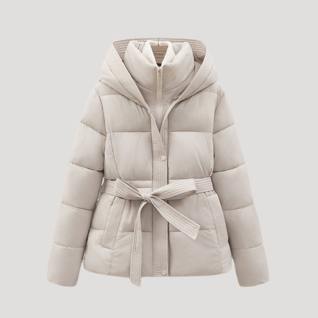 Women's Winter Puffer Jacket | with Hood and Belt