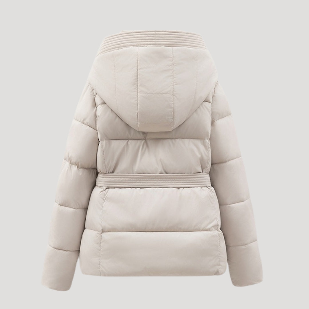Women's Winter Puffer Jacket | with Hood and Belt
