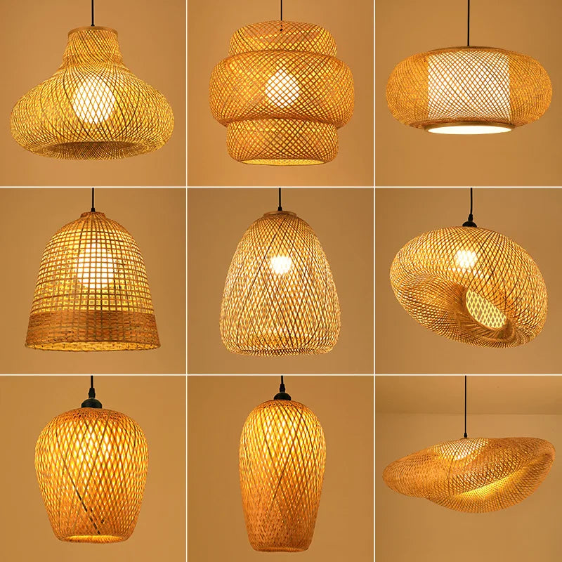 Rattan Chandelier | Handmade Boho Pendant Light for Dining Room & Living Room