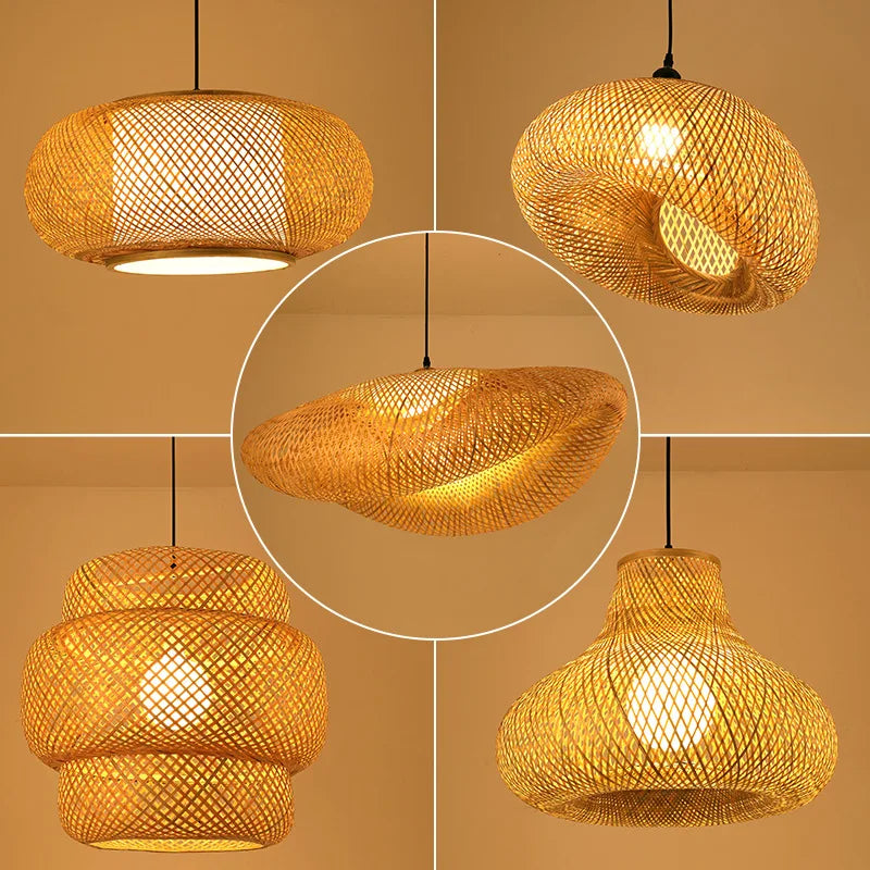 Rattan Chandelier | Handmade Boho Pendant Light for Dining Room & Living Room