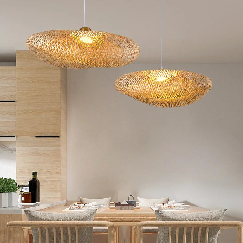 Rattan Chandelier | Handmade Boho Pendant Light for Dining Room & Living Room