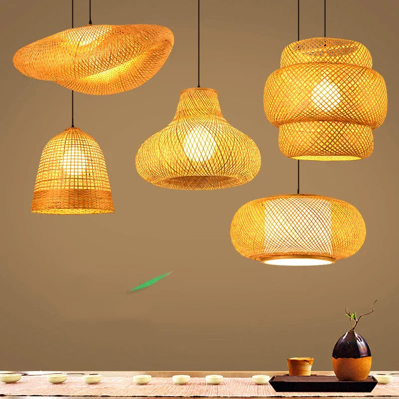 Rattan Chandelier | Handmade Boho Pendant Light for Dining Room & Living Room