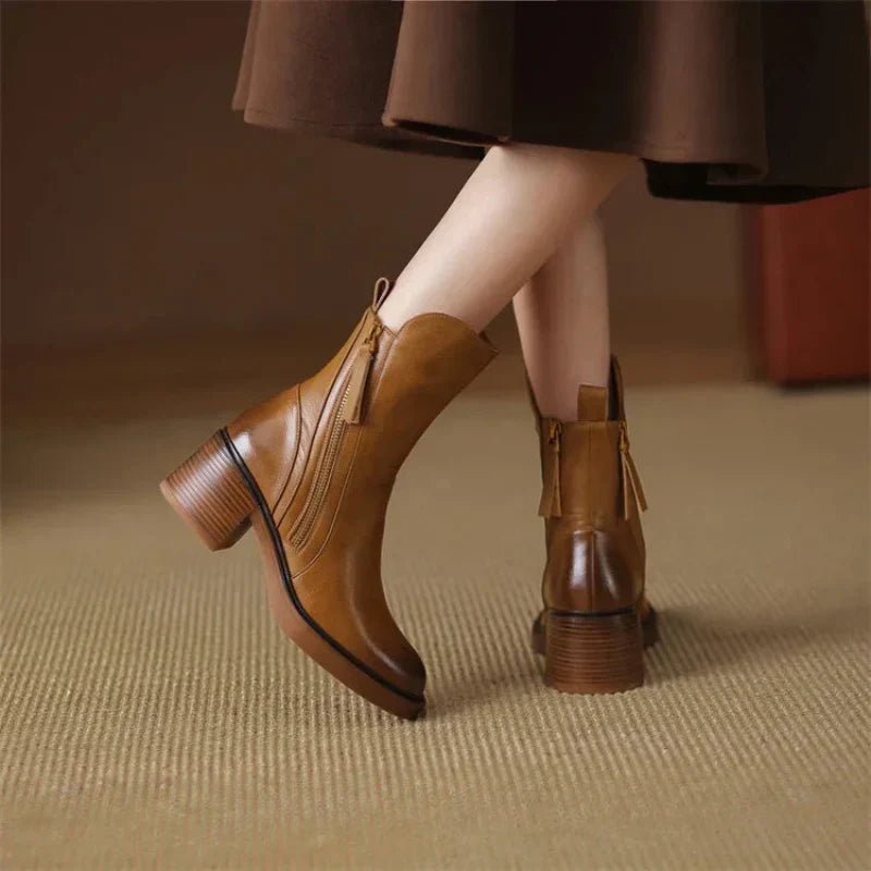 Women's Block Heel Ankle Boots | Zip Up
