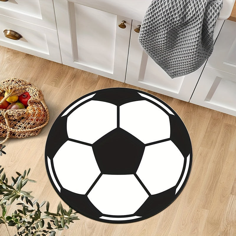 Round Football Rug with Non-Slip Backing – Sporty Rug for Kids' Room & Living Room