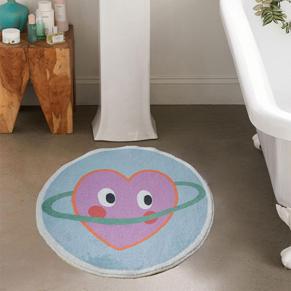 Round Rug with Pink Heart Design – Cute Rug for Kids' Room and Bathroom, Non-Slip and Soft