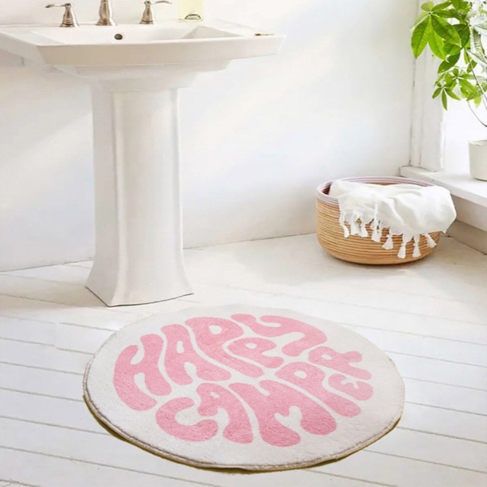 Round Rug with Pink Heart Design – Cute Rug for Kids' Room and Bathroom, Non-Slip and Soft