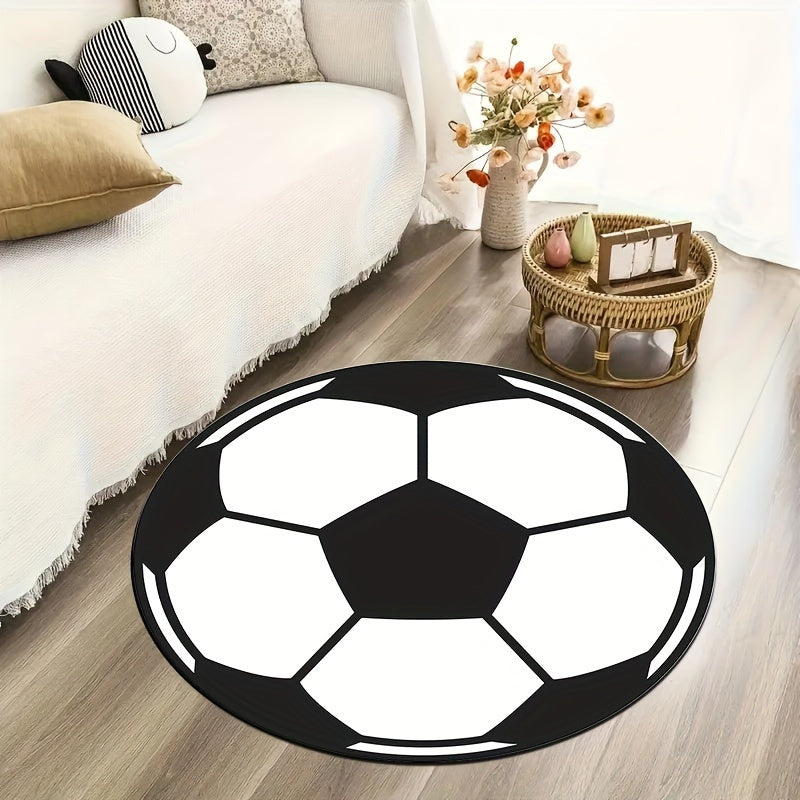 Round Football Rug with Non-Slip Backing – Sporty Rug for Kids' Room & Living Room