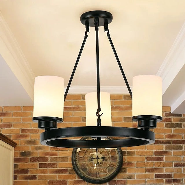 Rustic Chandelier in Wagon Wheel Design – Vintage Ceiling Light for Dining Room and Living Room