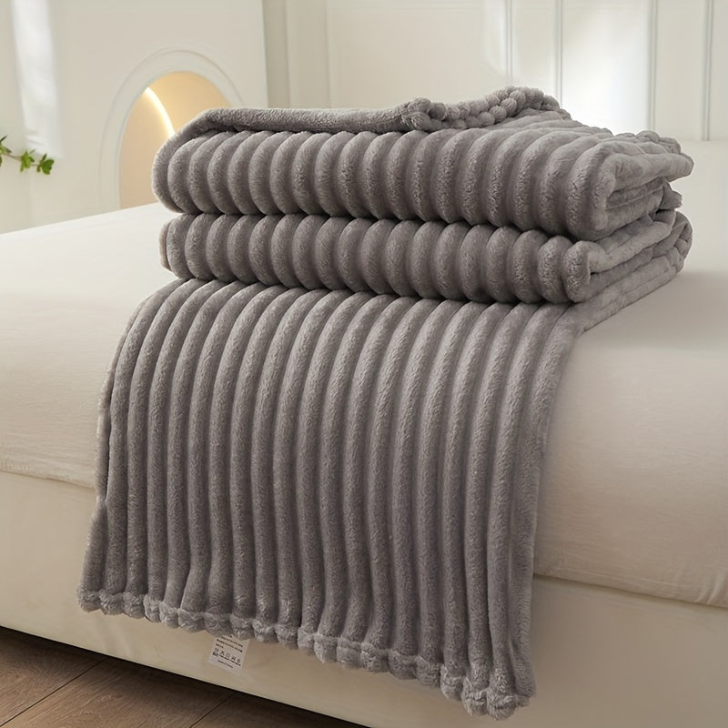 Soft Fleece Blanket with Ribbed Structure – Fluffy, Warm Blanket for Cozy Hours on Sofa & Bed