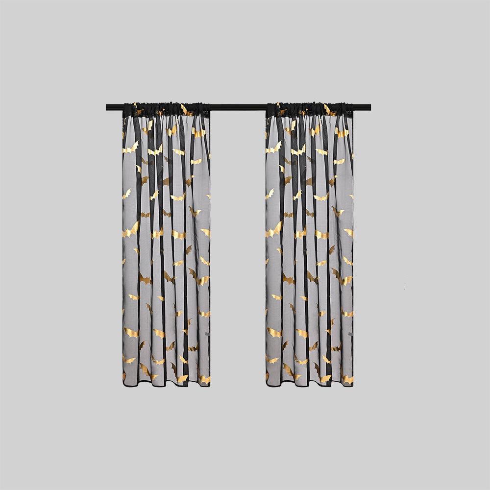 Transparent Polyester Curtains with Bat Pattern – Perfect Halloween Decoration for Windows