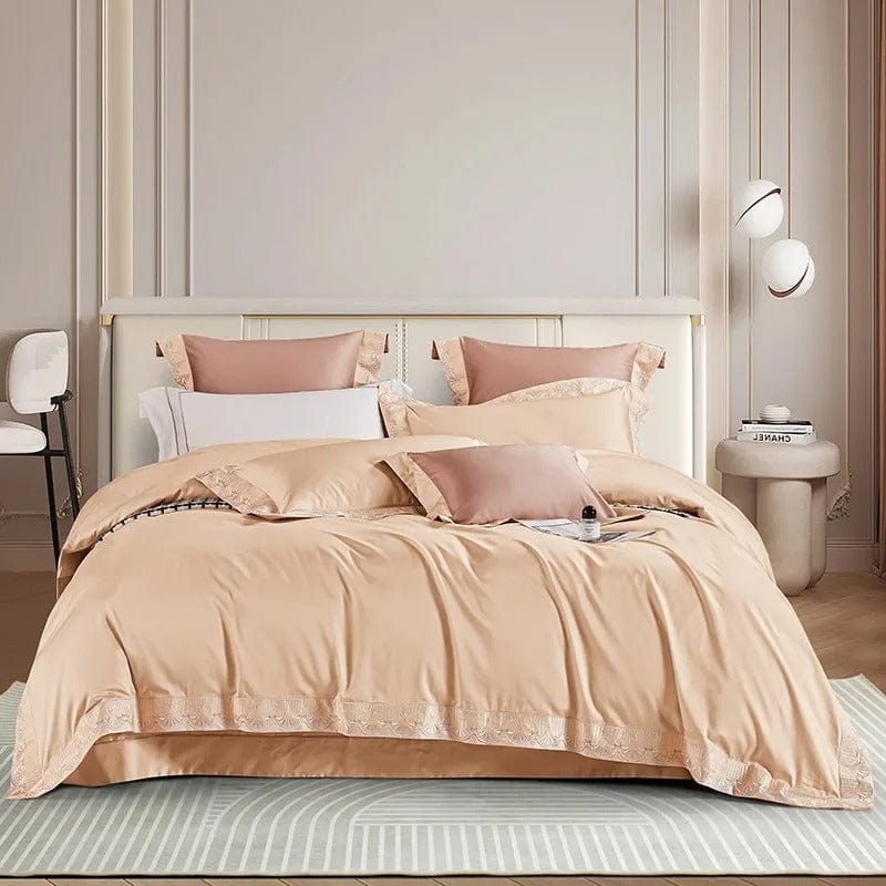 Elegant Bedding Set Made of Egyptian Cotton in Fresh Peach Design for Luxurious Sleep Comfort