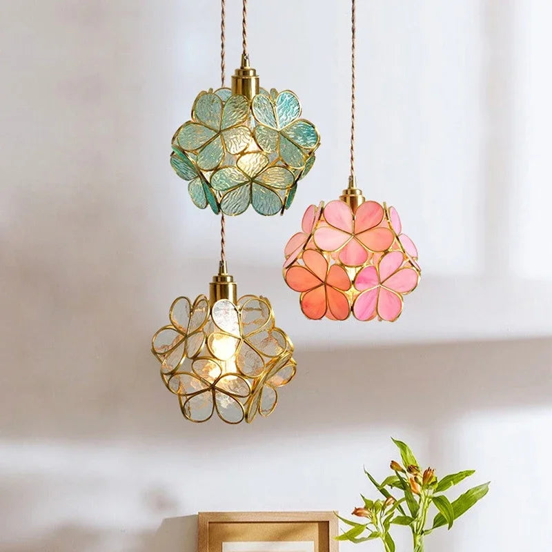 Colourful Crystal Pendant Light in Flower Design - Handmade Hanging Lamp for Living Room & Dining Room