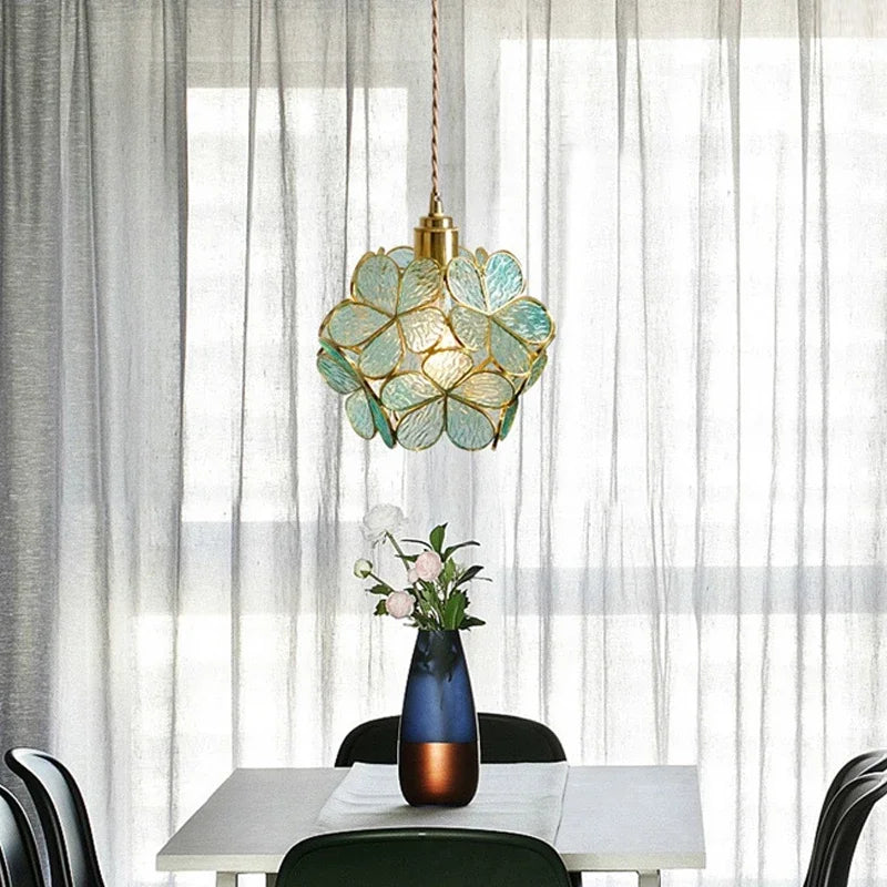 Colourful Crystal Pendant Light in Flower Design - Handmade Hanging Lamp for Living Room & Dining Room