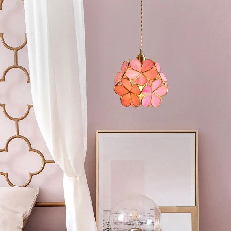 Colourful Crystal Pendant Light in Flower Design - Handmade Hanging Lamp for Living Room & Dining Room