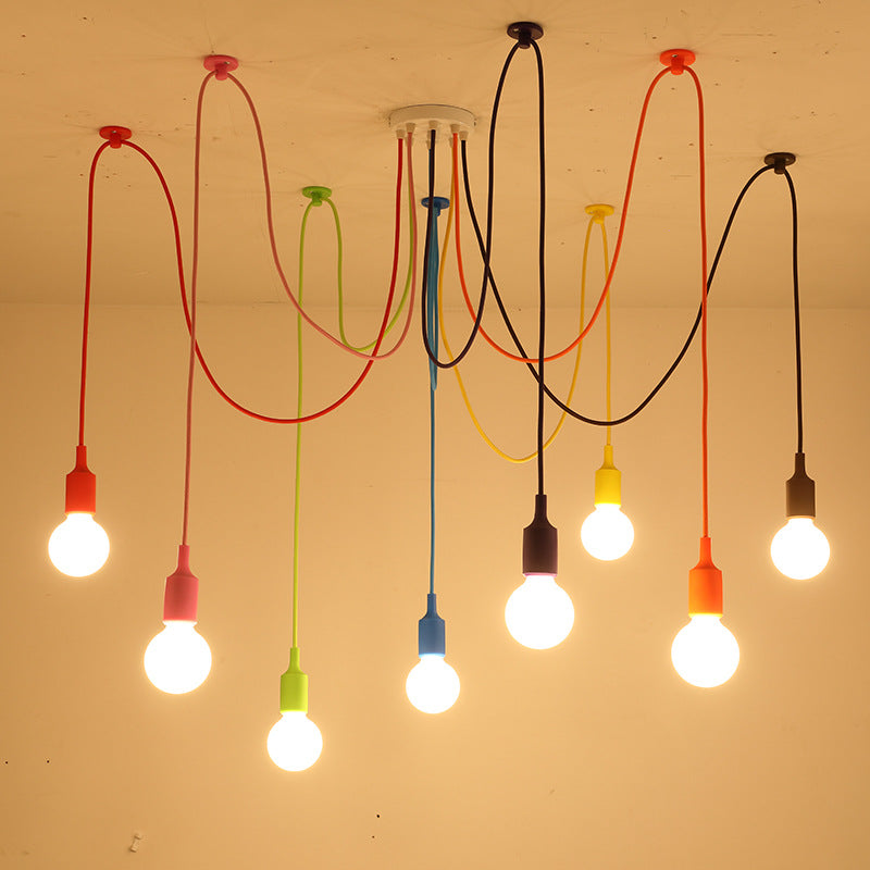 Colourful Spider Chandelier Lamp, Modern Ceiling Light with Hanging Cables, LED Compatible