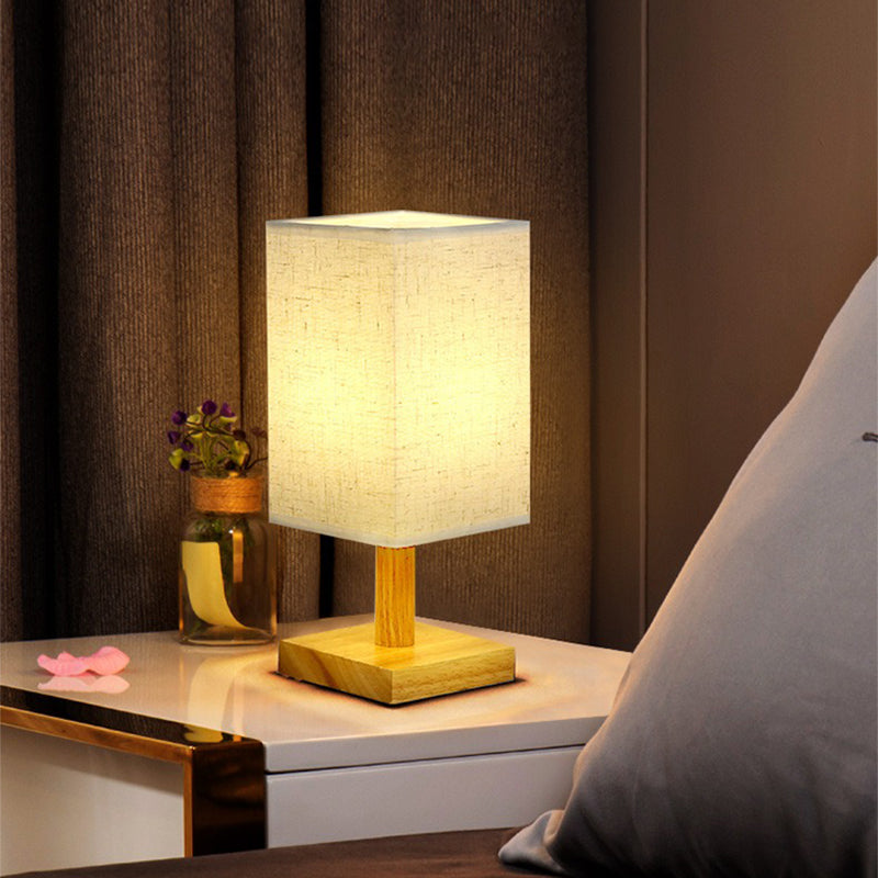 USB Table Lamp with Fabric Shade – Modern LED Nightstand Lamp for Bedroom & Office