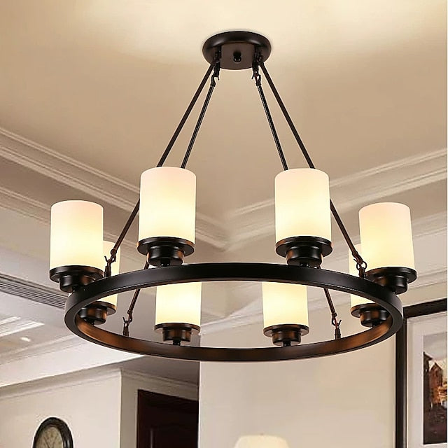 Rustic Chandelier in Wagon Wheel Design – Vintage Ceiling Light for Dining Room and Living Room