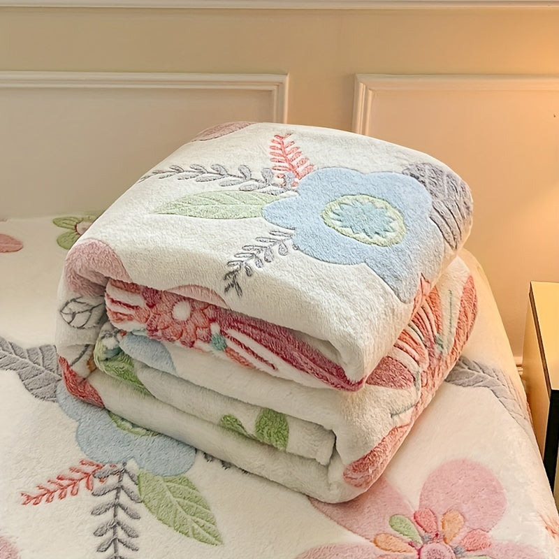 Soft Spring Blanket with Floral Pattern – Fluffy Plush Blanket for Cozy Hours at Home