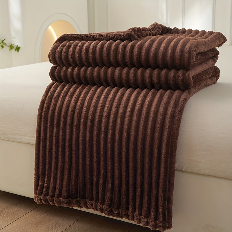 Soft Fleece Blanket with Ribbed Structure – Fluffy, Warm Blanket for Cozy Hours on Sofa & Bed