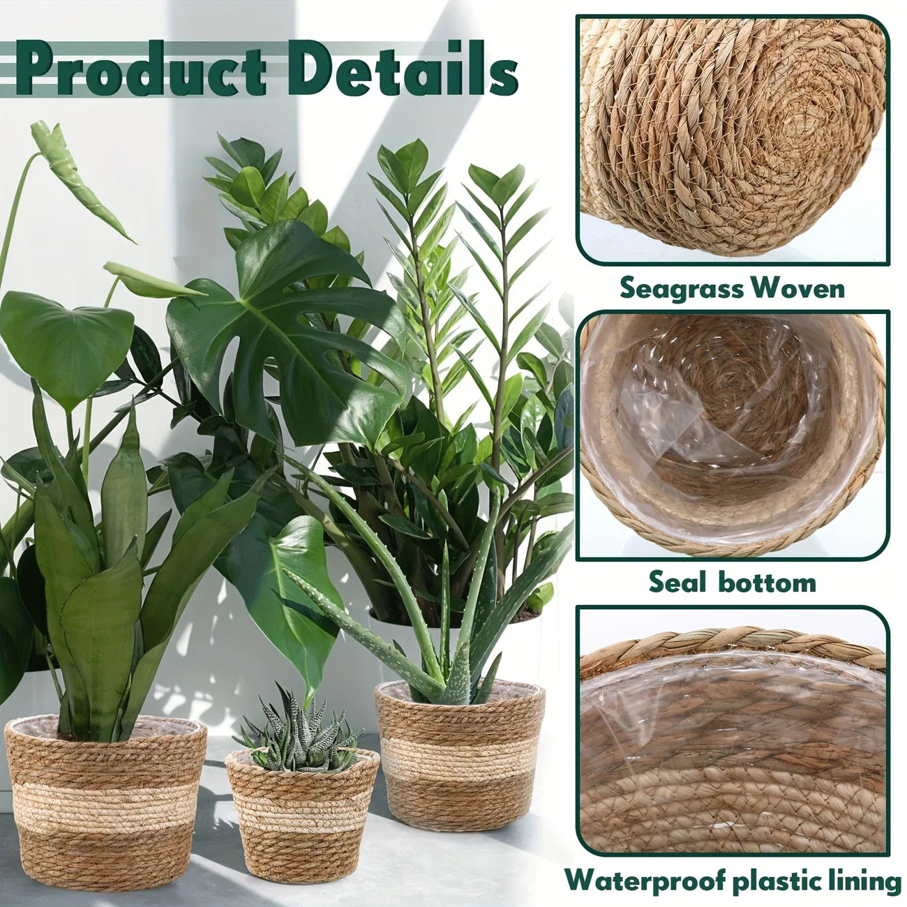 Handcrafted Trio Seagrass Planters