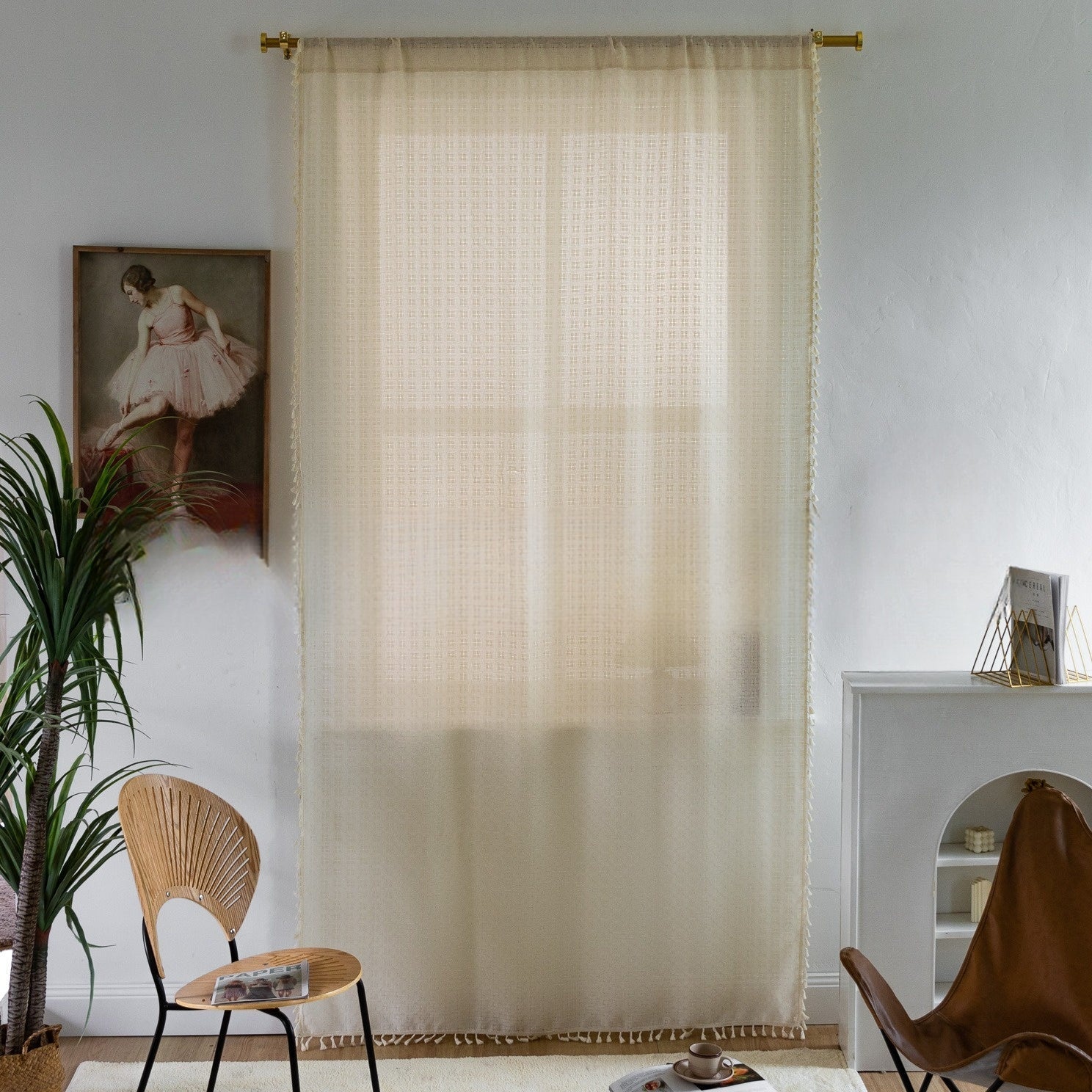 Jacquard Curtains with Fringes, Light and Elegant for Living Room