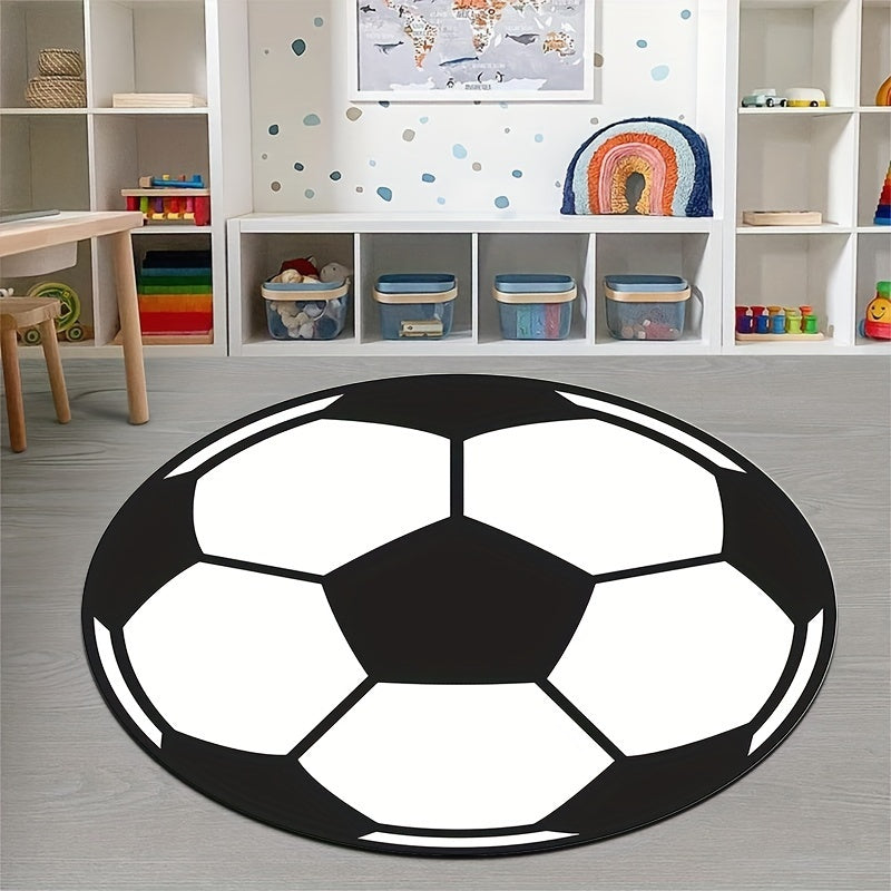 Round Football Rug with Non-Slip Backing – Sporty Rug for Kids' Room & Living Room