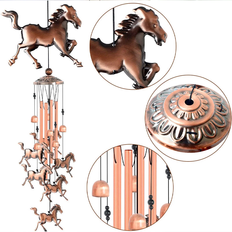 Bronze Retro Wind Chime with Horse Motif, Decorative Wind Bells for Garden and Balcony