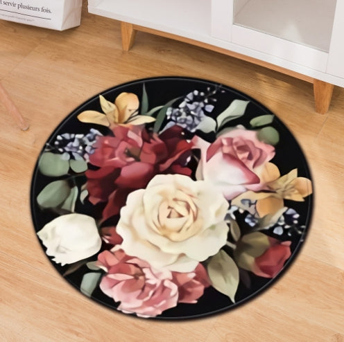 Round Plush Carpet with Floral Design – Soft Flower Carpet for Living Room & Bedroom