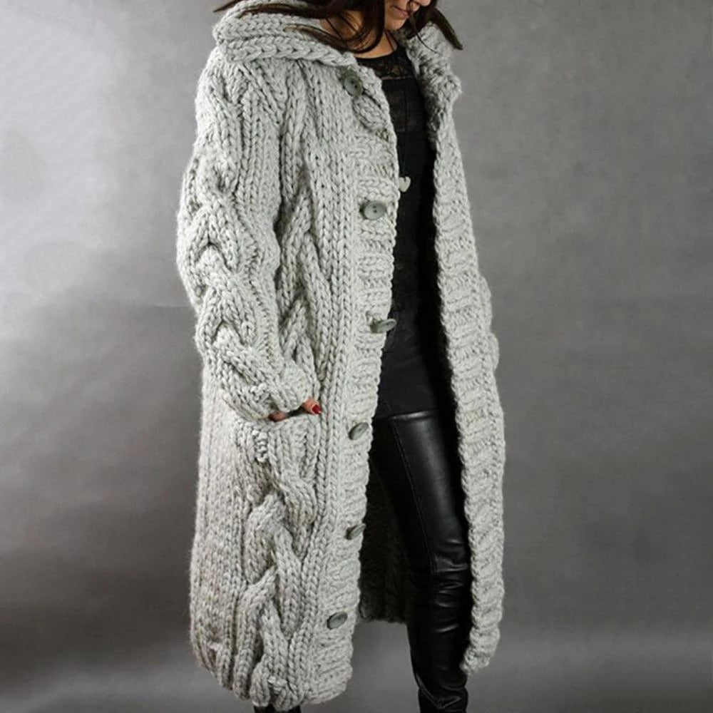 Women's Long Hooded Cardigan | Knitted