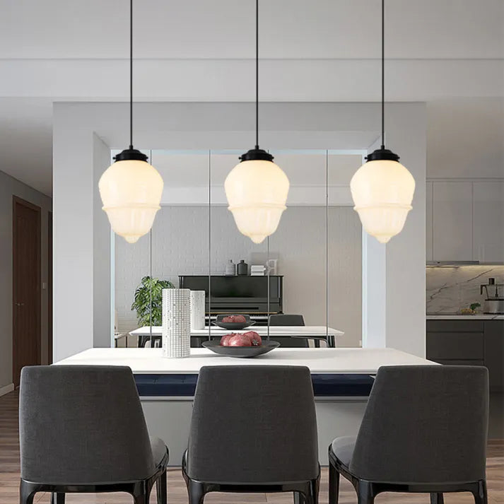 Vintage Geometric Pendant Light in Frosted Glass – Retro Pendant Light for Dining Room