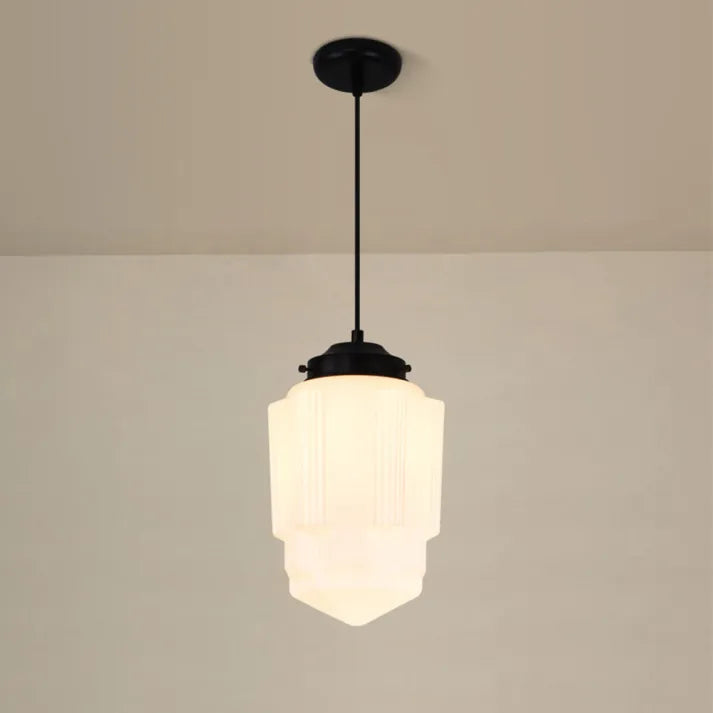 Vintage Geometric Pendant Light in Frosted Glass – Retro Pendant Light for Dining Room