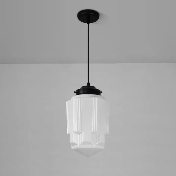 Vintage Geometric Pendant Light in Frosted Glass – Retro Pendant Light for Dining Room